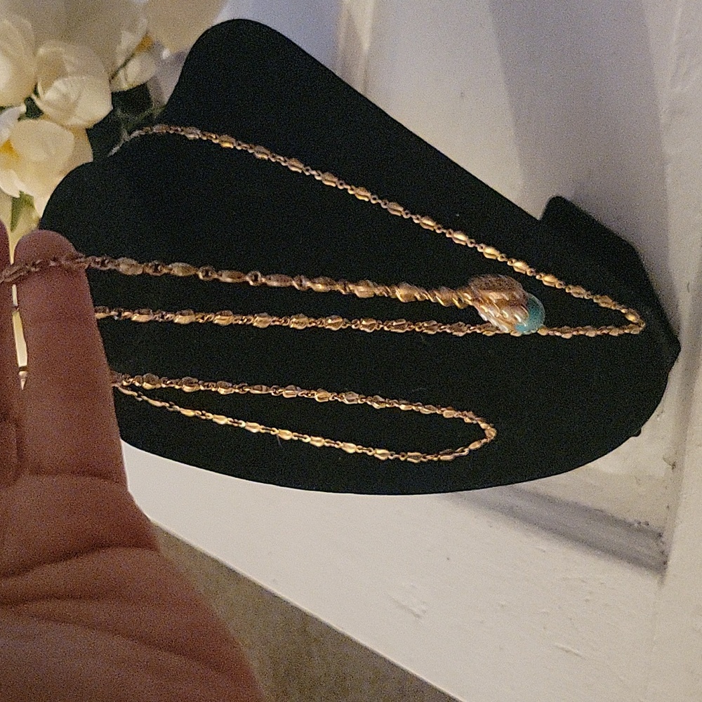 Estate Back belly necklace gold Arabic? Turquoise and pearl